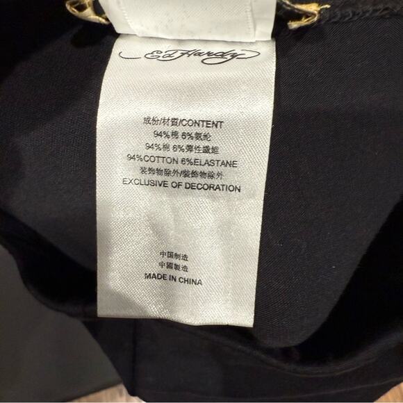 Ed Hardy Black Leggings with Skull and Floral Design Size Small - Picture 3 of 4